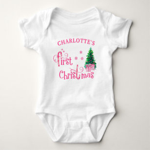 My First Christmas Pink Christmas Tree and Gifts Baby Bodysuit