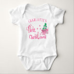 My First Christmas Pink Snowman with Presents Baby Bodysuit<br><div class="desc">Cute litte bodysuit for your baby girl's first Christmas, which you can personalize. The design has cute pink lettering with candy canes which reads "first christmas" and a charming little snowman with pink Christmas presents. It has a girly colour palette of pink and green on a white bodysuit. Please browse...</div>