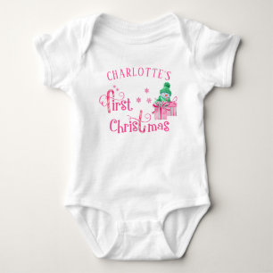 My First Christmas Pink Snowman with Presents Baby Bodysuit