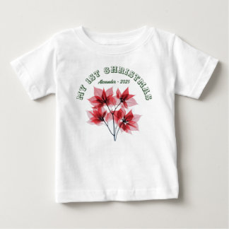 My First Christmas Poinsettia - Baby Name T-Shirt