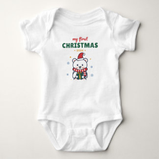 My First Christmas Polar Bear Personalized Name Ba Baby Bodysuit