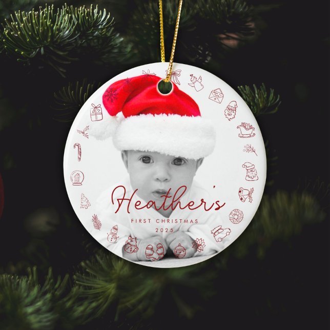 My First Christmas Print Personalized Baby Photo Ceramic Ornament (Creator Uploaded)
