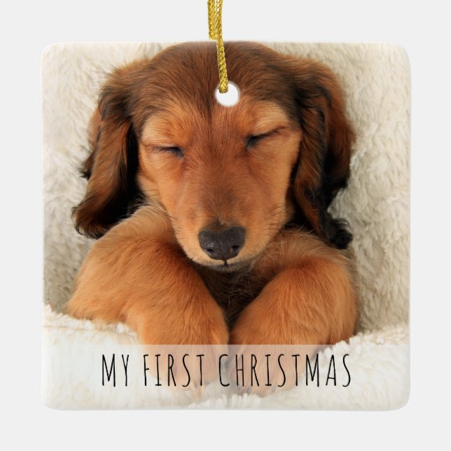 My First Christmas Puppy Dog Full Bleed Photo Ceramic Ornament (Front)