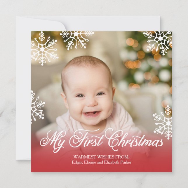 My First Christmas Red Gradient Square Holiday Card (Front)