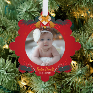 My First Christmas Red Personalized Baby Name Ornament Card