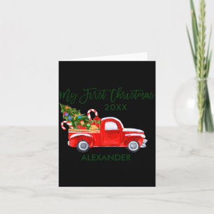 My First Christmas Red Truck Candy Canes Gray Baby Card