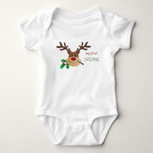 My First Christmas Reindeer Mistletoe Baby Bodysuit