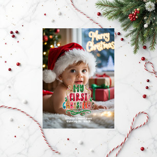"My First Christmas" Retro Baby Photo Holiday Card