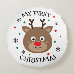 My First Christmas Rudolph Round Pillow