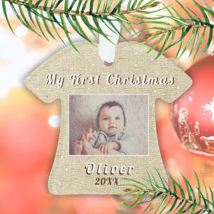 My First Christmas Rustic Baby Photo Ornament