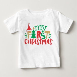 My First Christmas Santa Hat Tree Red Green Baby T-Shirt