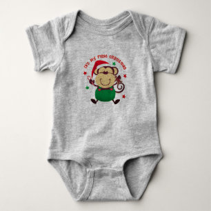 My First Christmas Santa Monkey Baby Bodysuit