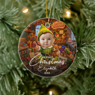 My First Christmas Santas Little Helper Photo Ceramic Ornament