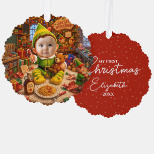 My First Christmas Santas Little Helper Photo Ornament Card