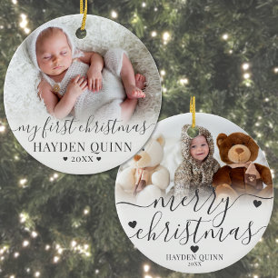 My First Christmas Script New Baby Photo Ceramic Ornament