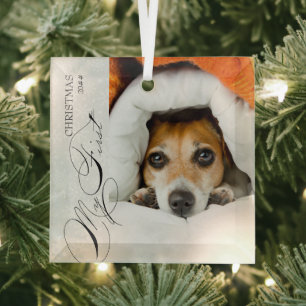 My First Christmas Script Vertical Photo Snowflake Glass Ornament