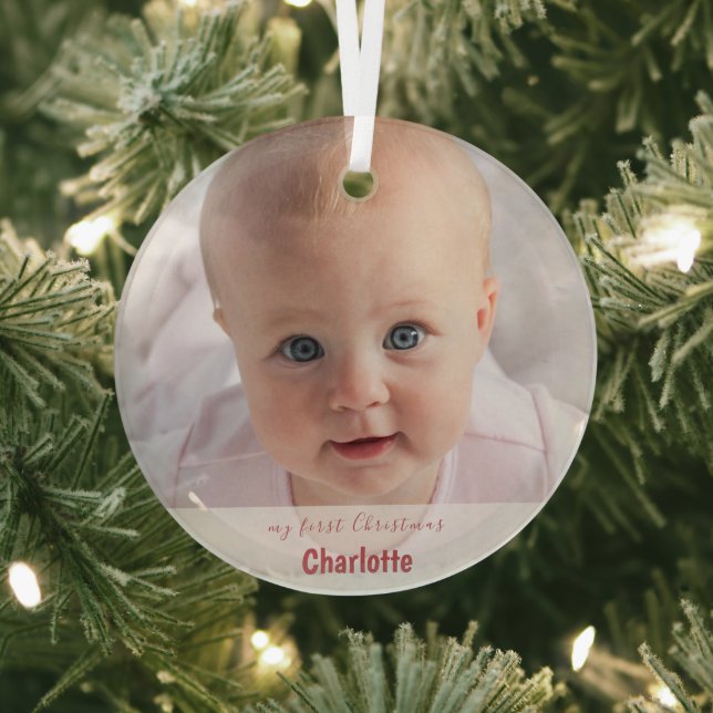 My First Christmas Simple Baby Photo Handwriting   Glass Ornament (Insitu)
