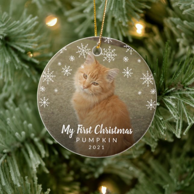My First Christmas Snowflakes Cat Photo Ceramic Ornament (Tree)