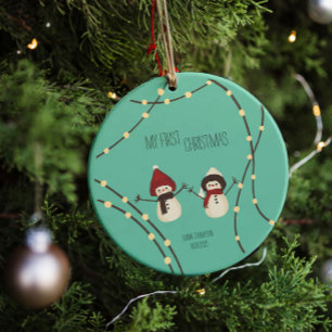 My First Christmas Snowman Illustration Ceramic Ornament