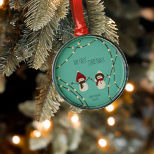 My First Christmas Snowman Illustration Metal Ornament