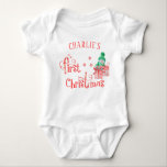 My First Christmas Snowman with Presents Baby Bodysuit<br><div class="desc">Cute litte bodysuit for baby's first Christmas, which you can personalize. The design has cute lettering with candy canes which reads "first christmas" and a charming little snowman with Christmas presents. It has a festive colour palette of red and green on a white bodysuit. Please browse our store for alternative...</div>