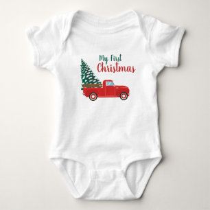 My First Christmas Truck With Christmas Tree Baby Bodysuit