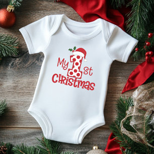My First Christmas Typography Cute Red Polka Dot  Baby Bodysuit