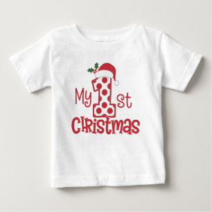 My First Christmas Typography Cute Red Polka Dot Baby T-Shirt
