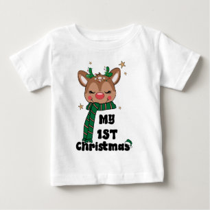 My First Christmas Typography Cute Reindeer Baby T-Shirt