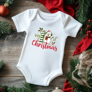 My First Christmas Typography Cute Snowman Baby Bodysuit