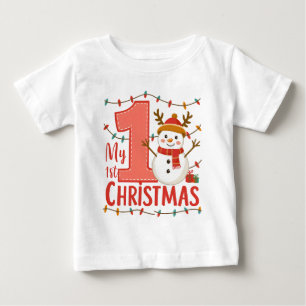 My First Christmas Typography Cute Snowman Baby T-Shirt