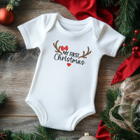 My First Christmas Typography Simple Antlers Bow