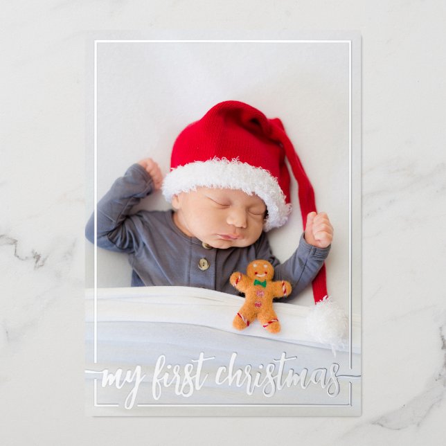 My first Christmas vertical photo Foil Holiday Card (Front)