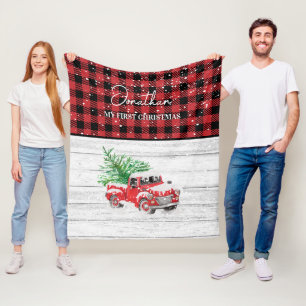 My First Christmas Vintage Baby Christmas Fleece Blanket