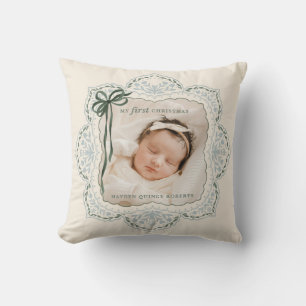 My First Christmas Vintage Holiday Photo Throw Pillow