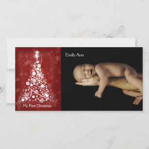 My First Christmas Whimsical Red Christmas Tree Holiday Card