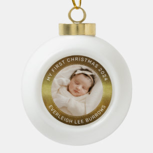 My First Christmas White Personalized Baby Photo  Ceramic Ball Christmas Ornament