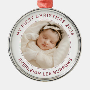 My First Christmas White Personalized Baby Photo  Metal Ornament