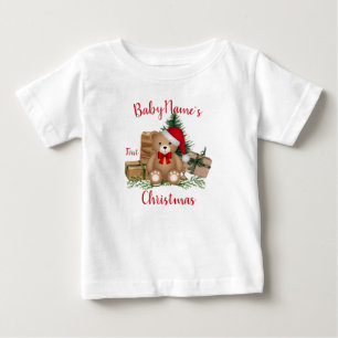 My First Christmas with name cute bear presents  Baby T-Shirt