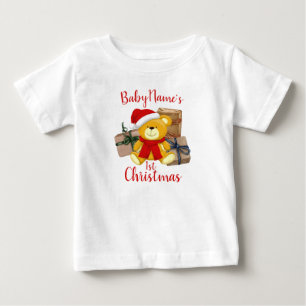 My First Christmas with name cute bear presents  Baby T-Shirt