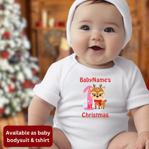 My First Christmas with name cute reindeer girl Baby Bodysuit