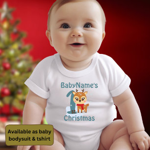 My First Christmas with name cute reindeer one  Baby Bodysuit