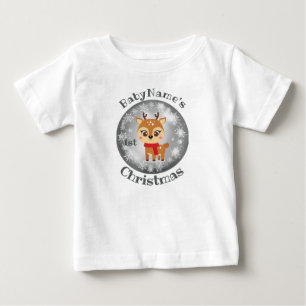My First Christmas with name cute reindeer silver Baby T-Shirt