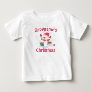My First Christmas with name cute snowmen  Baby T-Shirt