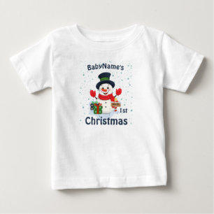 My First Christmas with name cute snowmen hat Baby T-Shirt