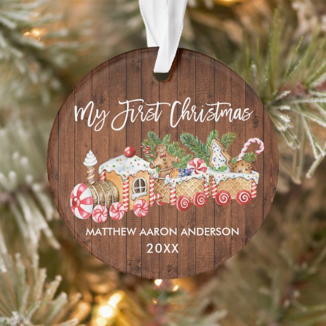 My First Christmas Wood Gingerbread Train Baby Ornament (Tree)
