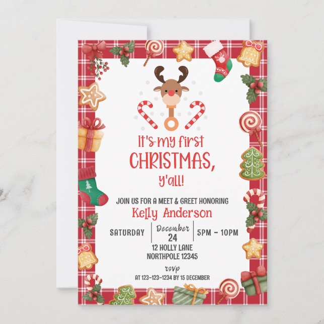 My First Christmas Y'all Meet and Greet Invitation (Front)