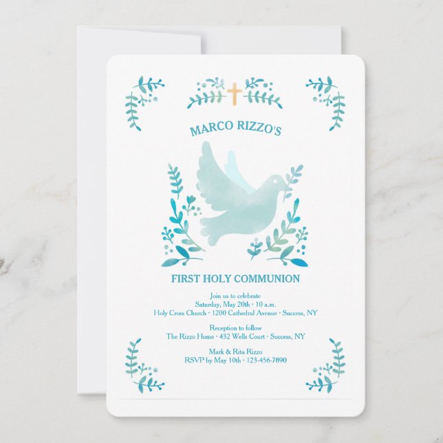 My First Communion Blue Invitation (Front)