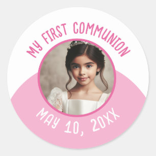 My First Communion Custom Photo and Date Classic Round Sticker