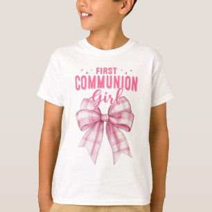 My First Communion Girls Pink Coquette Bow Christi T-Shirt